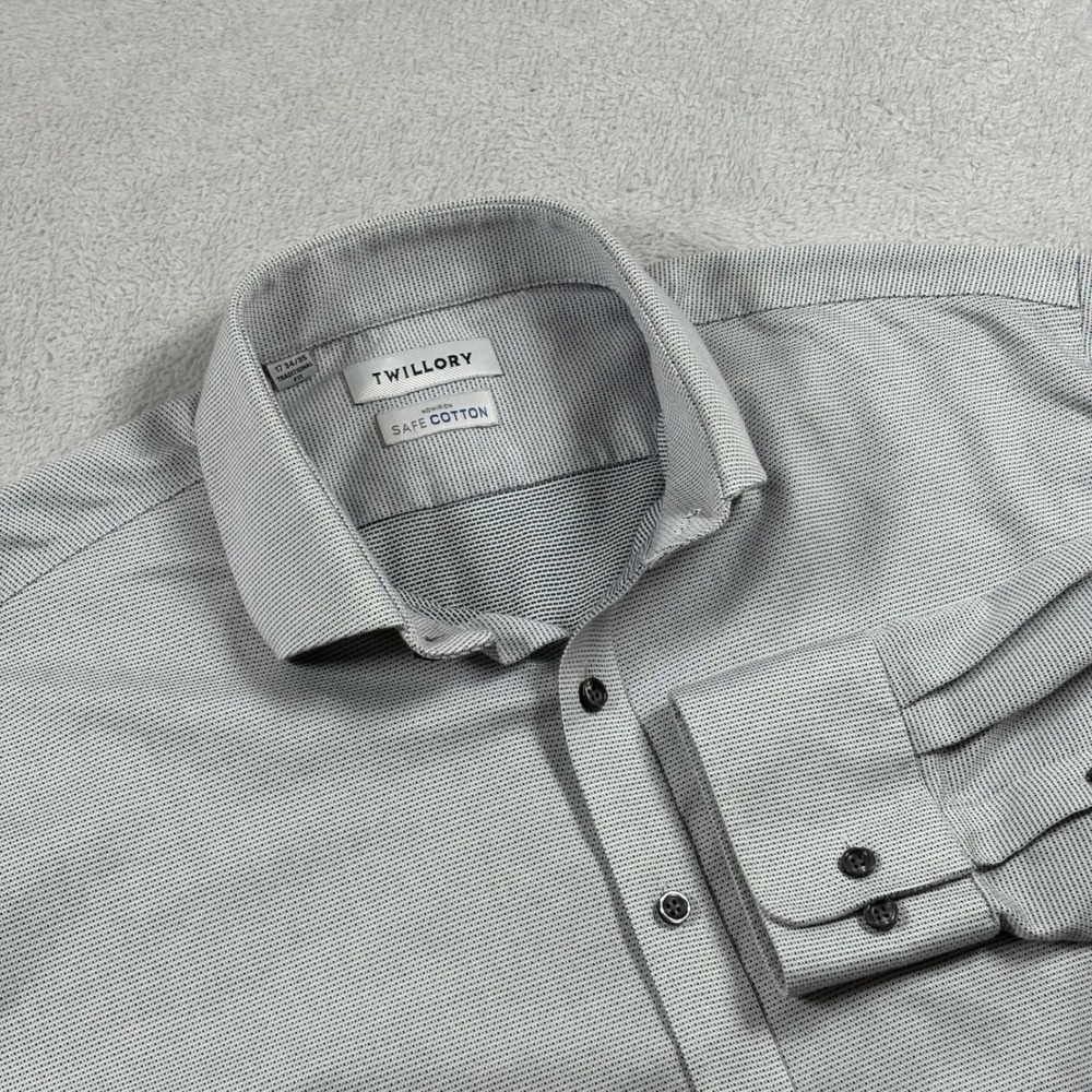 Twillory Safe Cotton Dress Shirt Men 17 34/35 Traditional Fit White Black XL